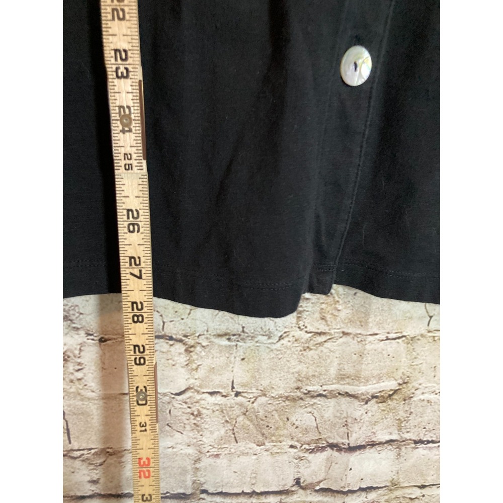 D&Co. Top Womens Large Black Button Up Jersey Cotton Stretch Pearl Buttons - Picture 7 of 11